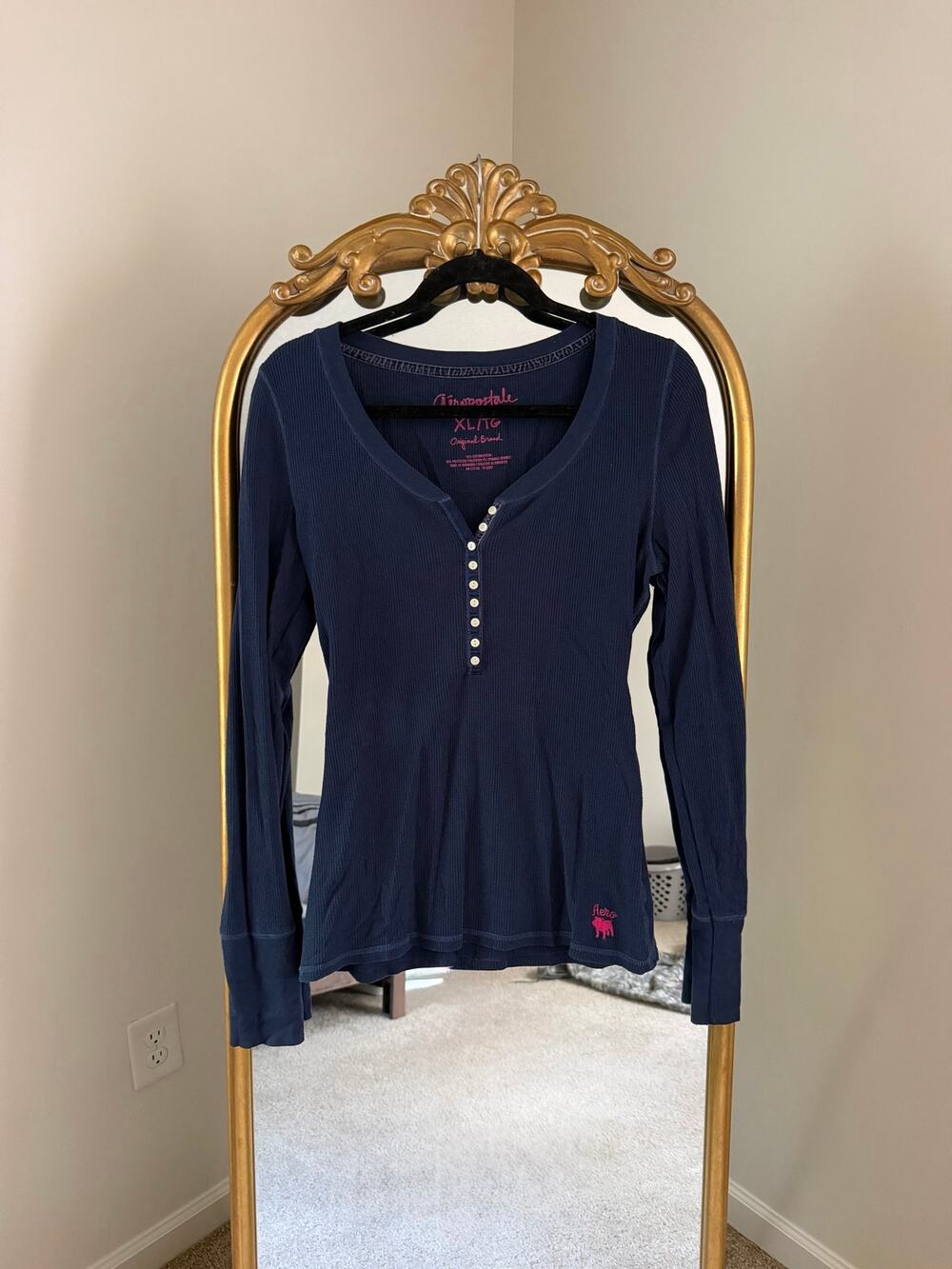Vintage Y2K Aeropostale Blue Henley Button Thermal Long Sleeve Shirt Top